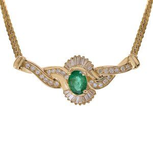 1.45 Ct. Tw. Oval Emerald 1.00 Ct. Tw. Diamond 14k Gold Necklace